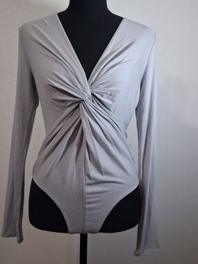 FP Movement by Free People Twist-Knot Long Sleeve Bodysuit - Light Gray